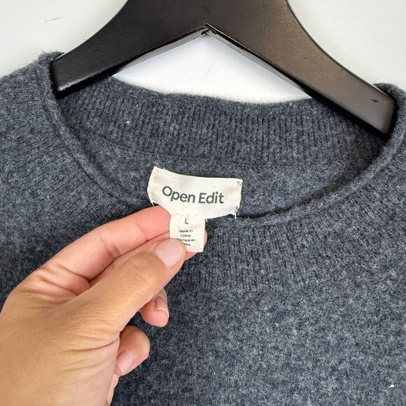 Open Edit Wool Cashmere Pocket Boxy Sweater Gray Womens - L - Picture 3 of 7